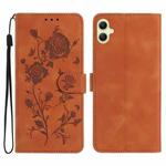 For Samsung Galaxy A05 Rose Flower Embossing Pattern Leather Phone Case(Brown)