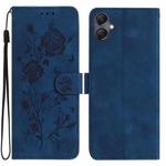For Samsung Galaxy A06 Rose Flower Embossing Pattern Leather Phone Case(Dark Blue)