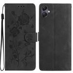 For Samsung Galaxy A06 Rose Flower Embossing Pattern Leather Phone Case(Black)