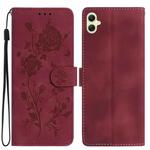For Samsung Galaxy A06 Rose Flower Embossing Pattern Leather Phone Case(Red)