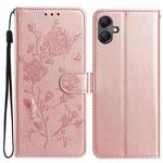 For Samsung Galaxy A07 Rose Flower Embossing Pattern Leather Phone Case(Rose Gold)