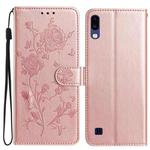 For Samsung Galaxy A10 / M10 Rose Flower Embossing Pattern Leather Phone Case(Rose Gold)