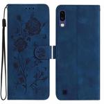 For Samsung Galaxy A10 / M10 Rose Flower Embossing Pattern Leather Phone Case(Dark Blue)