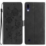 For Samsung Galaxy A10 / M10 Rose Flower Embossing Pattern Leather Phone Case(Black)