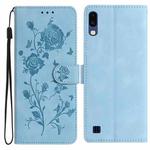 For Samsung Galaxy A10 / M10 Rose Flower Embossing Pattern Leather Phone Case(Sky Blue)