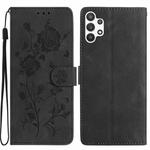 For Samsung Galaxy A13 4G Rose Flower Embossing Pattern Leather Phone Case(Black)