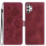 For Samsung Galaxy A13 4G Rose Flower Embossing Pattern Leather Phone Case(Red)