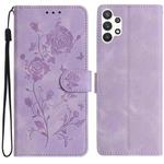 For Samsung Galaxy A13 4G Rose Flower Embossing Pattern Leather Phone Case(Light Purple)
