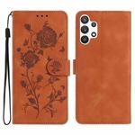 For Samsung Galaxy A13 4G Rose Flower Embossing Pattern Leather Phone Case(Brown)