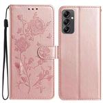 For Samsung Galaxy A14 Rose Flower Embossing Pattern Leather Phone Case(Rose Gold)