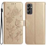 For Samsung Galaxy A14 Rose Flower Embossing Pattern Leather Phone Case(Gold)