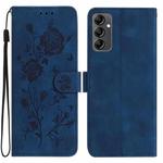 For Samsung Galaxy A14 Rose Flower Embossing Pattern Leather Phone Case(Dark Blue)