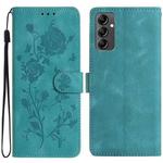 For Samsung Galaxy A14 Rose Flower Embossing Pattern Leather Phone Case(Green)