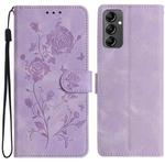 For Samsung Galaxy A14 Rose Flower Embossing Pattern Leather Phone Case(Light Purple)