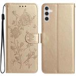 For Samsung Galaxy A16 Rose Flower Embossing Pattern Leather Phone Case(Gold)