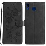 For Samsung Galaxy A20e Rose Flower Embossing Pattern Leather Phone Case(Black)