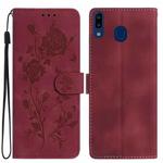For Samsung Galaxy A20e Rose Flower Embossing Pattern Leather Phone Case(Red)