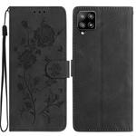 For Samsung Galaxy A22 Rose Flower Embossing Pattern Leather Phone Case(Black)
