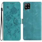 For Samsung Galaxy A22 Rose Flower Embossing Pattern Leather Phone Case(Green)