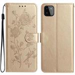 For Samsung Galaxy A22 5G Rose Flower Embossing Pattern Leather Phone Case(Gold)