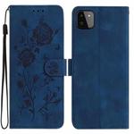 For Samsung Galaxy A22 5G Rose Flower Embossing Pattern Leather Phone Case(Dark Blue)