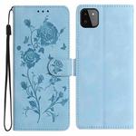 For Samsung Galaxy A22 5G Rose Flower Embossing Pattern Leather Phone Case(Sky Blue)