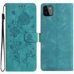 For Samsung Galaxy A22 5G Rose Flower Embossing Pattern Leather Phone Case(Green)