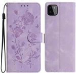 For Samsung Galaxy A22 5G Rose Flower Embossing Pattern Leather Phone Case(Light Purple)