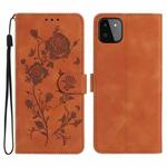 For Samsung Galaxy A22 5G Rose Flower Embossing Pattern Leather Phone Case(Brown)