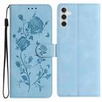 For Samsung Galaxy A25 Rose Flower Embossing Pattern Leather Phone Case(Sky Blue)