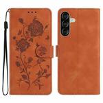 For Samsung Galaxy A26 Rose Flower Embossing Pattern Leather Phone Case(Brown)