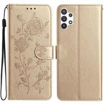 For Samsung Galaxy A32 Rose Flower Embossing Pattern Leather Phone Case(Gold)