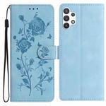 For Samsung Galaxy A32 Rose Flower Embossing Pattern Leather Phone Case(Sky Blue)