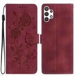 For Samsung Galaxy A32 Rose Flower Embossing Pattern Leather Phone Case(Red)