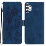For Samsung Galaxy A32 5G Rose Flower Embossing Pattern Leather Phone Case(Dark Blue)