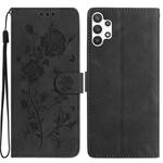 For Samsung Galaxy A32 5G Rose Flower Embossing Pattern Leather Phone Case(Black)