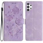 For Samsung Galaxy A32 5G Rose Flower Embossing Pattern Leather Phone Case(Light Purple)