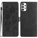 For Samsung Galaxy A33 Rose Flower Embossing Pattern Leather Phone Case(Black)
