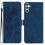 For Samsung Galaxy A34 Rose Flower Embossing Pattern Leather Phone Case(Dark Blue)