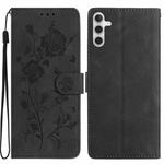 For Samsung Galaxy A35 Rose Flower Embossing Pattern Leather Phone Case(Black)