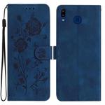 For Samsung Galaxy A40 Rose Flower Embossing Pattern Leather Phone Case(Dark Blue)