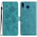 For Samsung Galaxy A40 Rose Flower Embossing Pattern Leather Phone Case(Green)