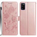 For Samsung Galaxy A41 Rose Flower Embossing Pattern Leather Phone Case(Rose Gold)