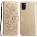 For Samsung Galaxy A41 Rose Flower Embossing Pattern Leather Phone Case(Gold)