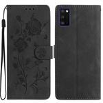 For Samsung Galaxy A41 Rose Flower Embossing Pattern Leather Phone Case(Black)
