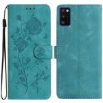 For Samsung Galaxy A41 Rose Flower Embossing Pattern Leather Phone Case(Green)