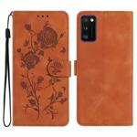 For Samsung Galaxy A41 Rose Flower Embossing Pattern Leather Phone Case(Brown)