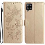 For Samsung Galaxy A42 5G Rose Flower Embossing Pattern Leather Phone Case(Gold)