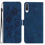 For Samsung Galaxy A50 Rose Flower Embossing Pattern Leather Phone Case(Dark Blue)