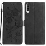 For Samsung Galaxy A50 Rose Flower Embossing Pattern Leather Phone Case(Black)